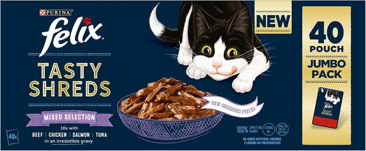 FELIX Tasty Shreds Mixed Selection in Gravy Wet Cat Food 40x80g