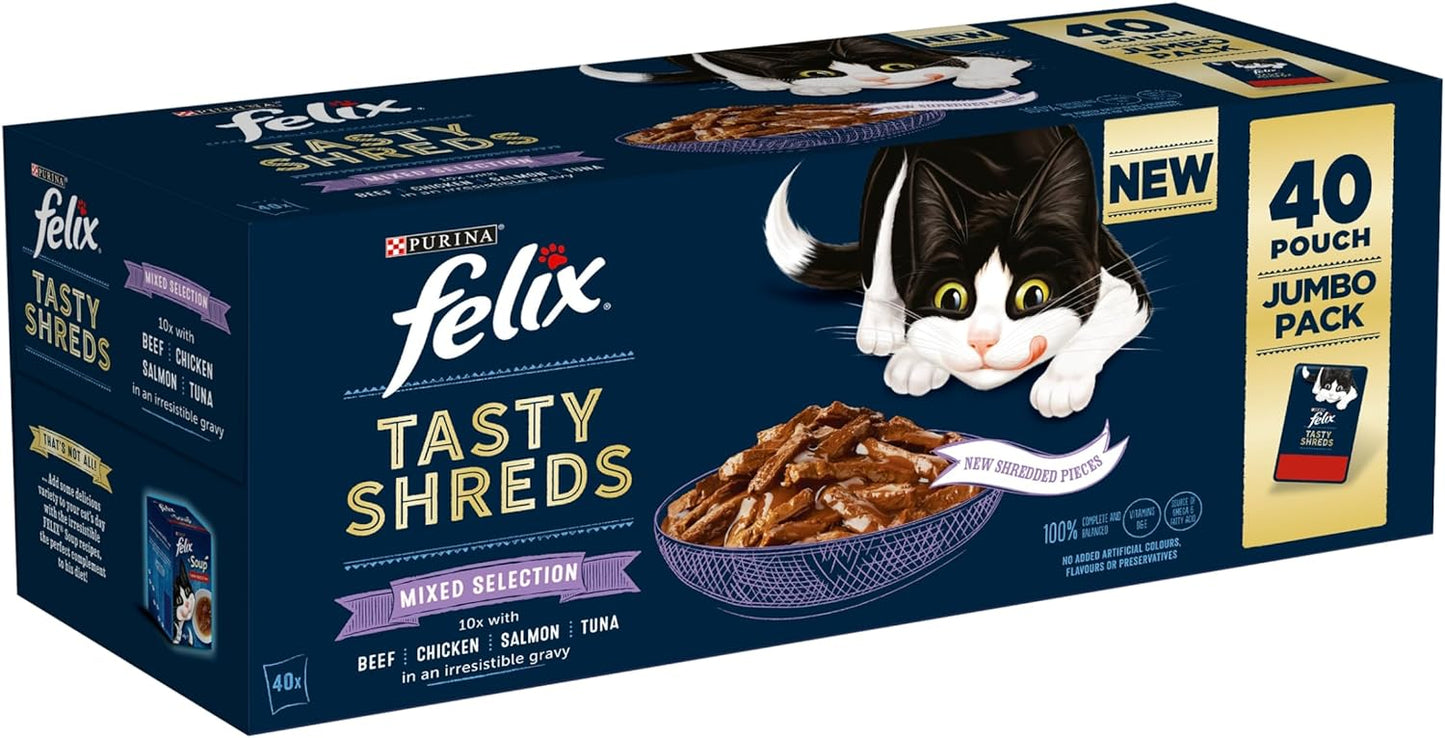 FELIX Tasty Shreds Mixed Selection in Gravy Wet Cat Food 40x80g