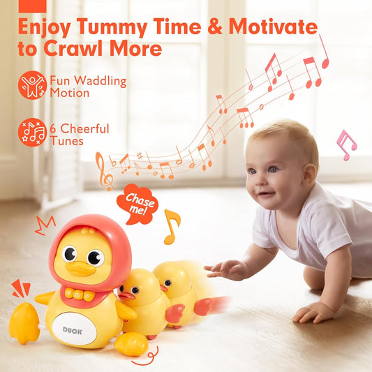 hahaland Baby Crawling Duck Toy Baby Toys for 12 Months 1 Year Old Boys Girls, Musical Light Interaction Walking Tummy Time Sensory Toys Sound Toys with Lullabies Birthday Present Gifts