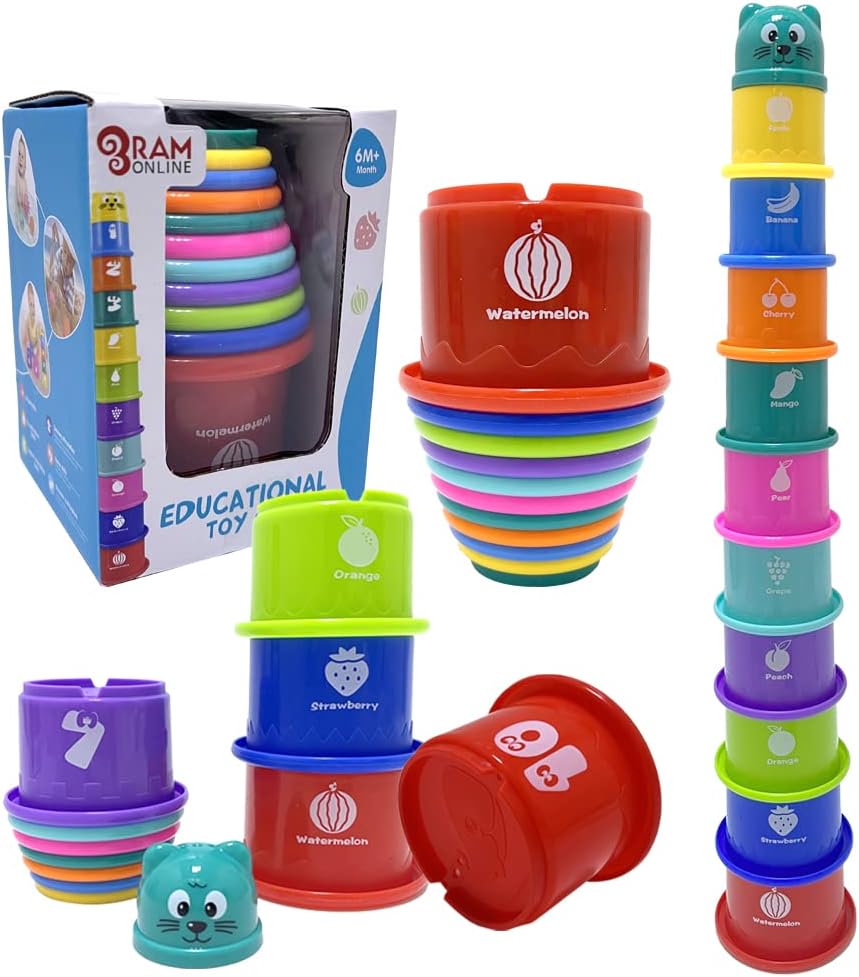 Ram© Baby Kids 11 Piece Stacking Cups Stackers Pre-school Learning Toy Stacking Tower Pyramid