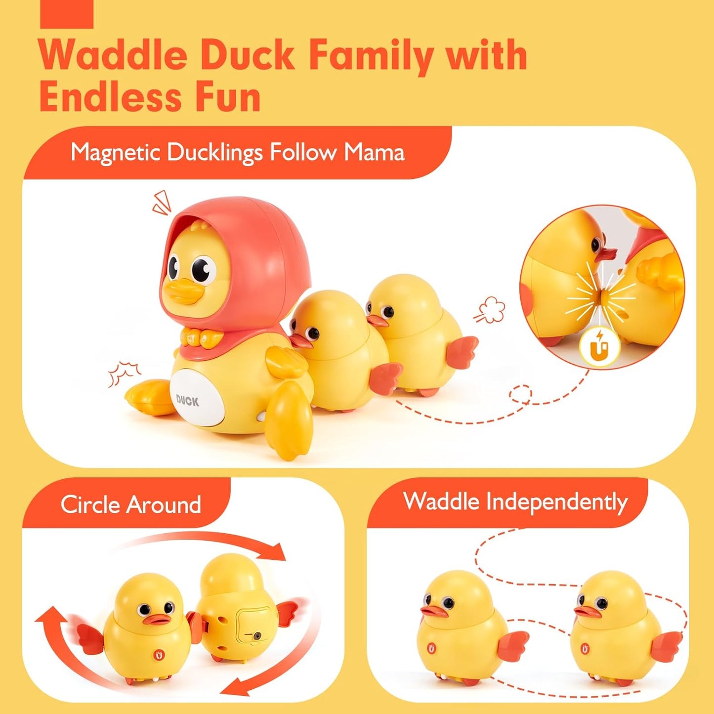 hahaland Baby Crawling Duck Toy Baby Toys for 12 Months 1 Year Old Boys Girls, Musical Light Interaction Walking Tummy Time Sensory Toys Sound Toys with Lullabies Birthday Present Gifts