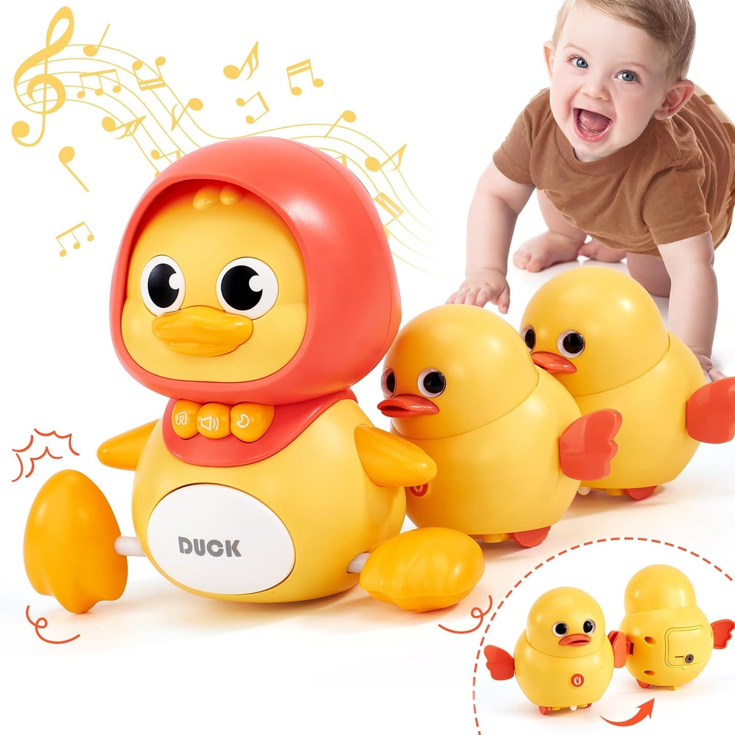 hahaland Baby Crawling Duck Toy Baby Toys for 12 Months 1 Year Old Boys Girls, Musical Light Interaction Walking Tummy Time Sensory Toys Sound Toys with Lullabies Birthday Present Gifts