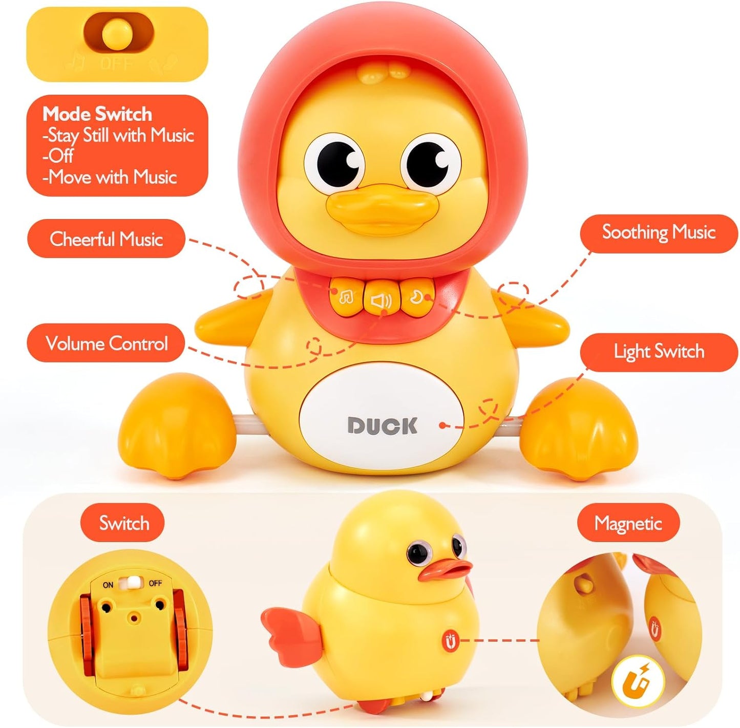 hahaland Baby Crawling Duck Toy Baby Toys for 12 Months 1 Year Old Boys Girls, Musical Light Interaction Walking Tummy Time Sensory Toys Sound Toys with Lullabies Birthday Present Gifts