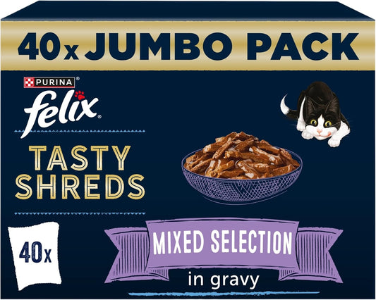 FELIX Tasty Shreds Mixed Selection in Gravy Wet Cat Food 40x80g